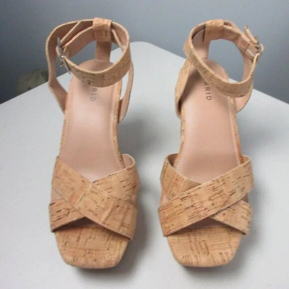 Torrid Womens Nat Cork Platform Heels 9 W W Strappy Block Sandals Shoes 902 - Picture 2 of 13